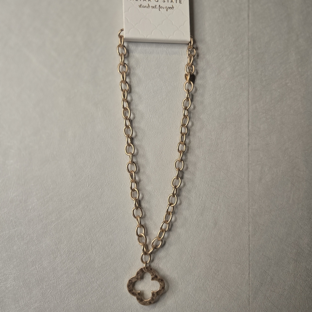 Altar'd State Gold Necklace with Clover Pendant